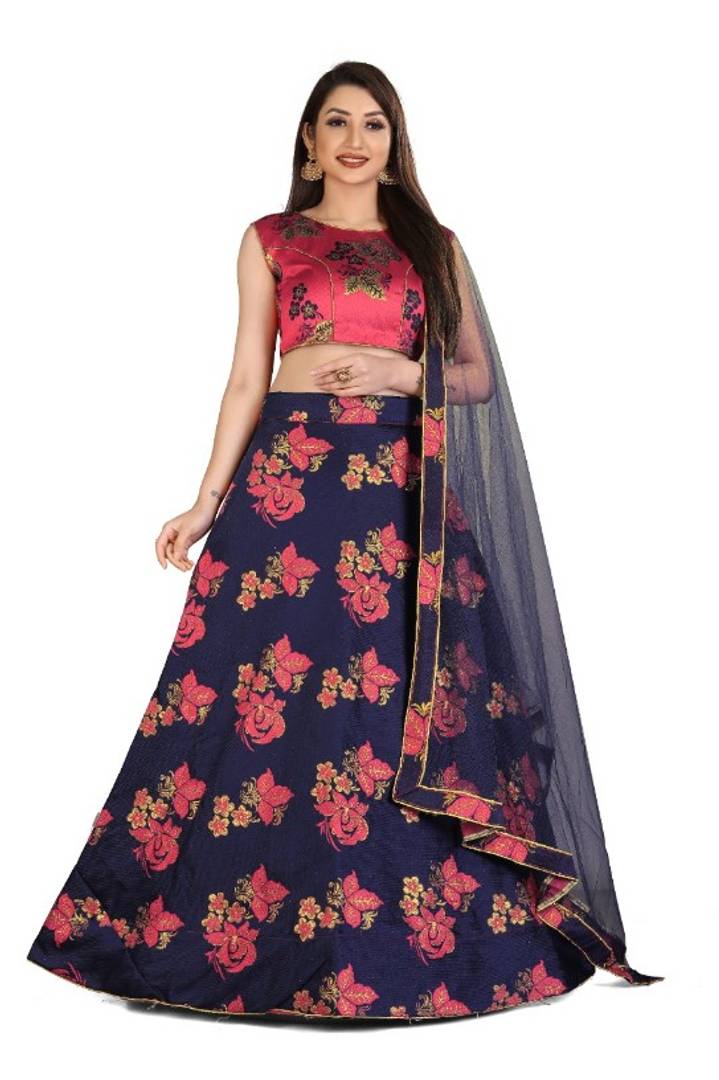 Elegant Pink Printed Semi Stitched Women Lehenga And Unstitched Blouse with Dupatta
