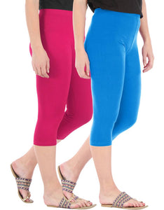Alluring Cotton Blend Solid Skinny Fit Capris Leggings For Women And Girls - Pack Of 2