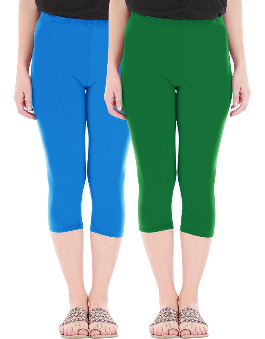 Stunning Cotton Blend Solid Skinny Fit Capris Leggings For Women And Girls - Pack Of 2
