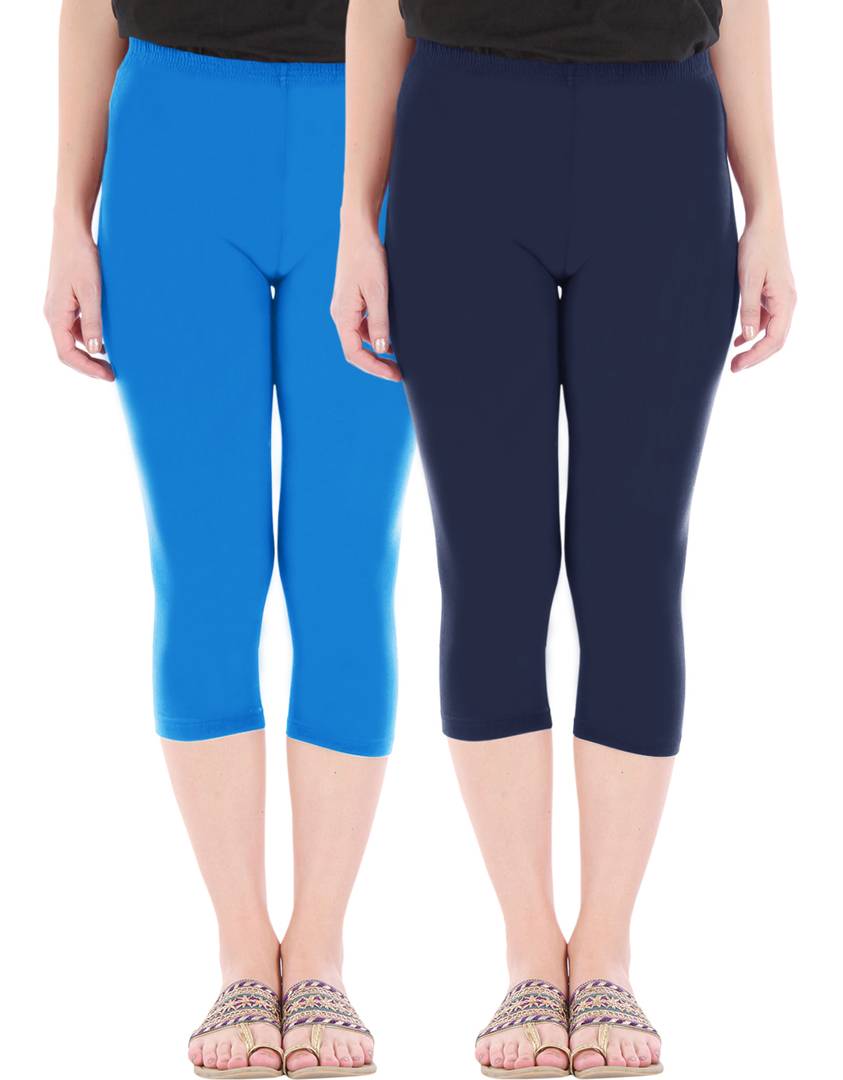Stunning Cotton Blend Solid Skinny Fit Capris Leggings For Women And Girls - Pack Of 2