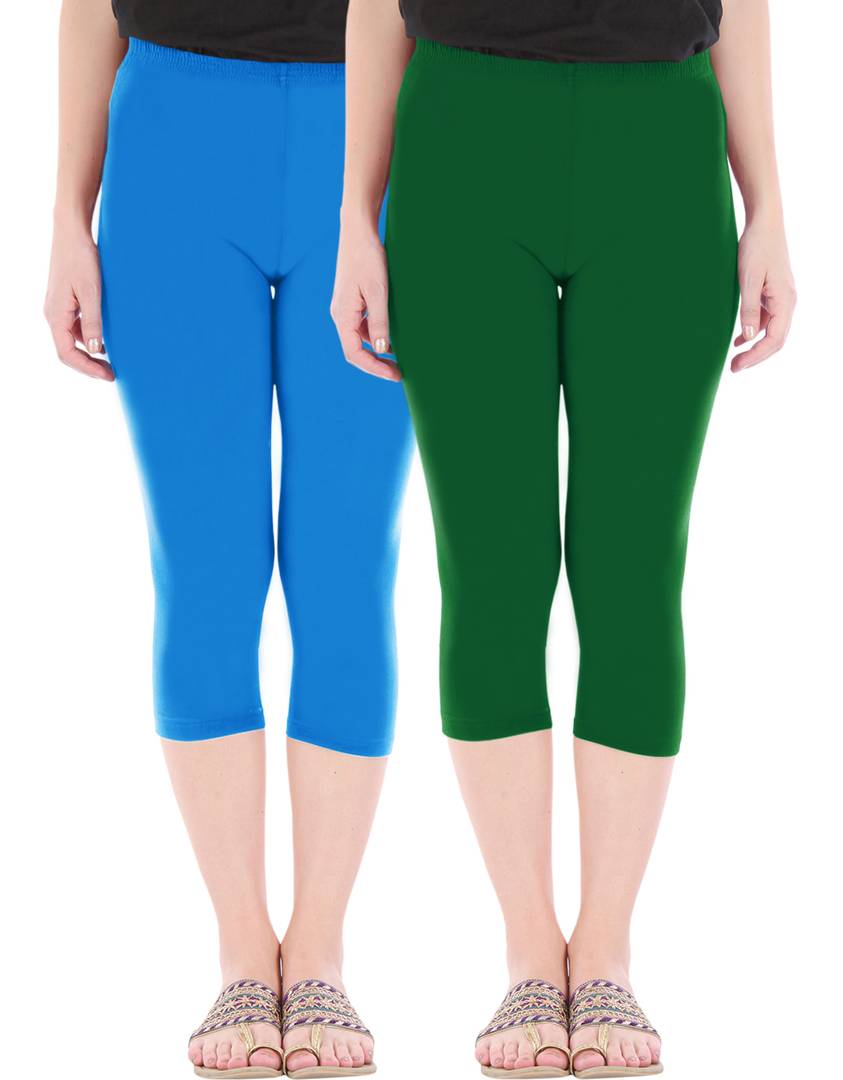 Stunning Cotton Blend Solid Skinny Fit Capris Leggings For Women And Girls - Pack Of 2