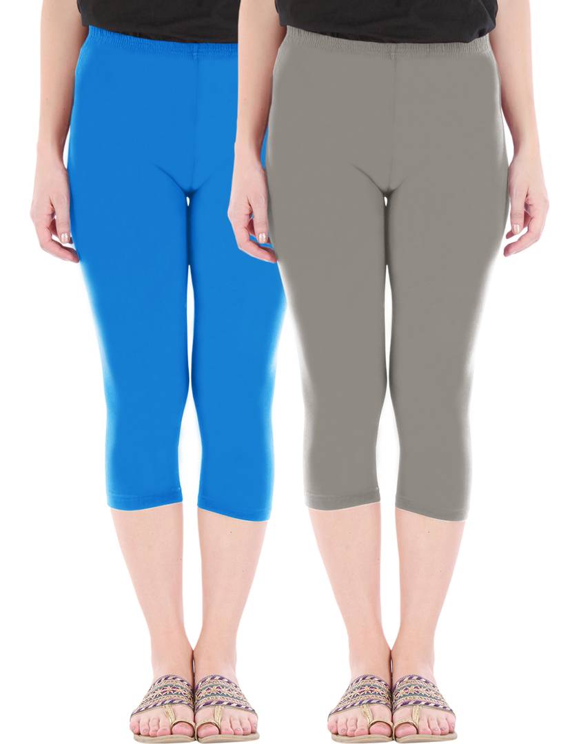 Stunning Cotton Blend Solid Skinny Fit Capris Leggings For Women And Girls - Pack Of 2