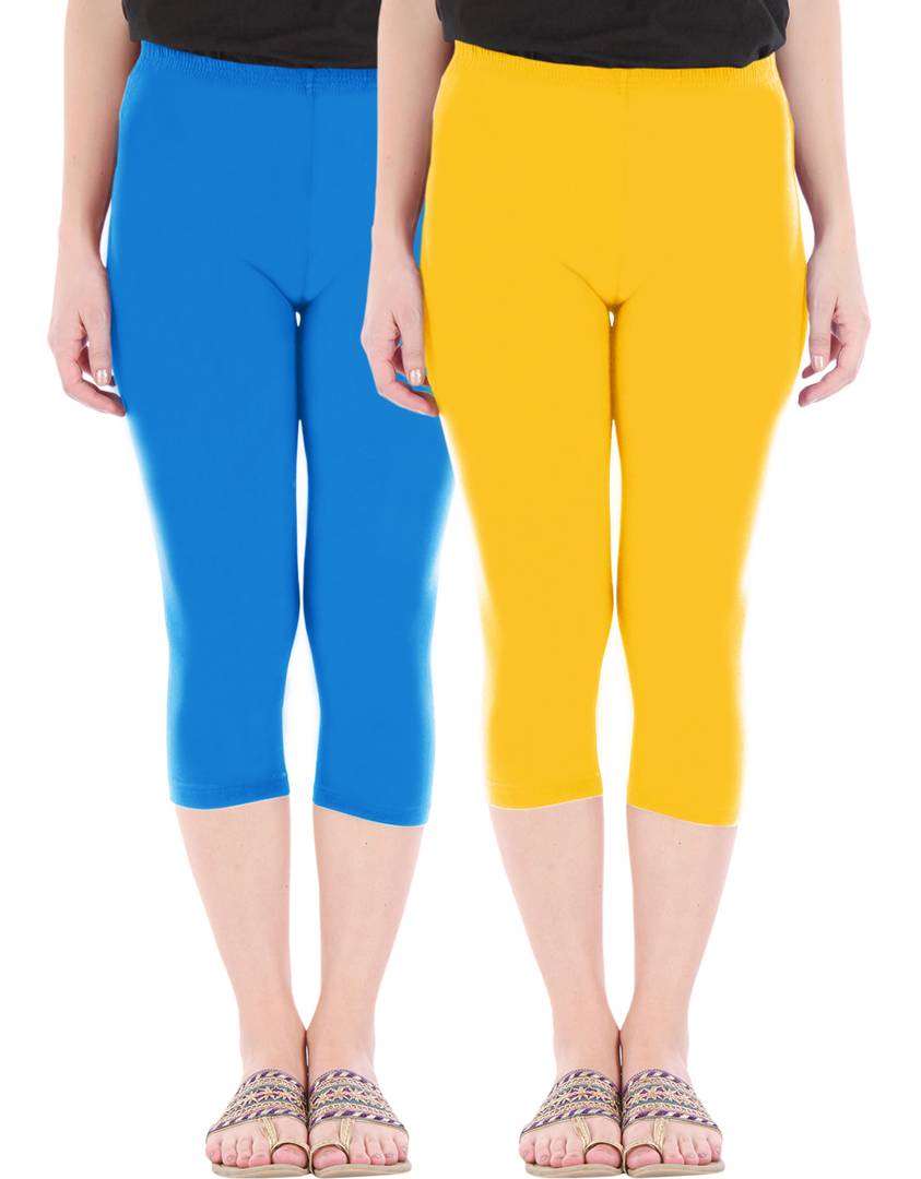 Stunning Cotton Blend Solid Skinny Fit Capris Leggings For Women And Girls - Pack Of 2