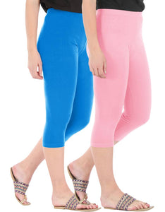 Stunning Cotton Blend Solid Skinny Fit Capris Leggings For Women And Girls - Pack Of 2