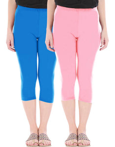 Stunning Cotton Blend Solid Skinny Fit Capris Leggings For Women And Girls - Pack Of 2