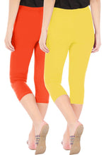 Load image into Gallery viewer, Combo Pack of 2 Skinny Fit 3/4 Capris Leggings for Women Flame Orange Lemon Yellow