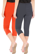 Load image into Gallery viewer, Combo Pack of 2 Skinny Fit 3/4 Capris Leggings for Women Flame Orange Grey