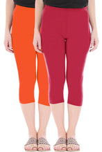 Load image into Gallery viewer, Combo Pack of 2 Skinny Fit 3/4 Capris Leggings for Women Flame Orange Tomato Red