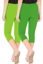 Load image into Gallery viewer, Combo Pack of 2 Skinny Fit 3/4 Capris Leggings for Women Merin Green Parrot Green