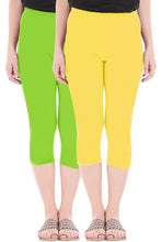 Load image into Gallery viewer, Combo Pack of 2 Skinny Fit 3/4 Capris Leggings for Women Merin Green Lemon Yellow