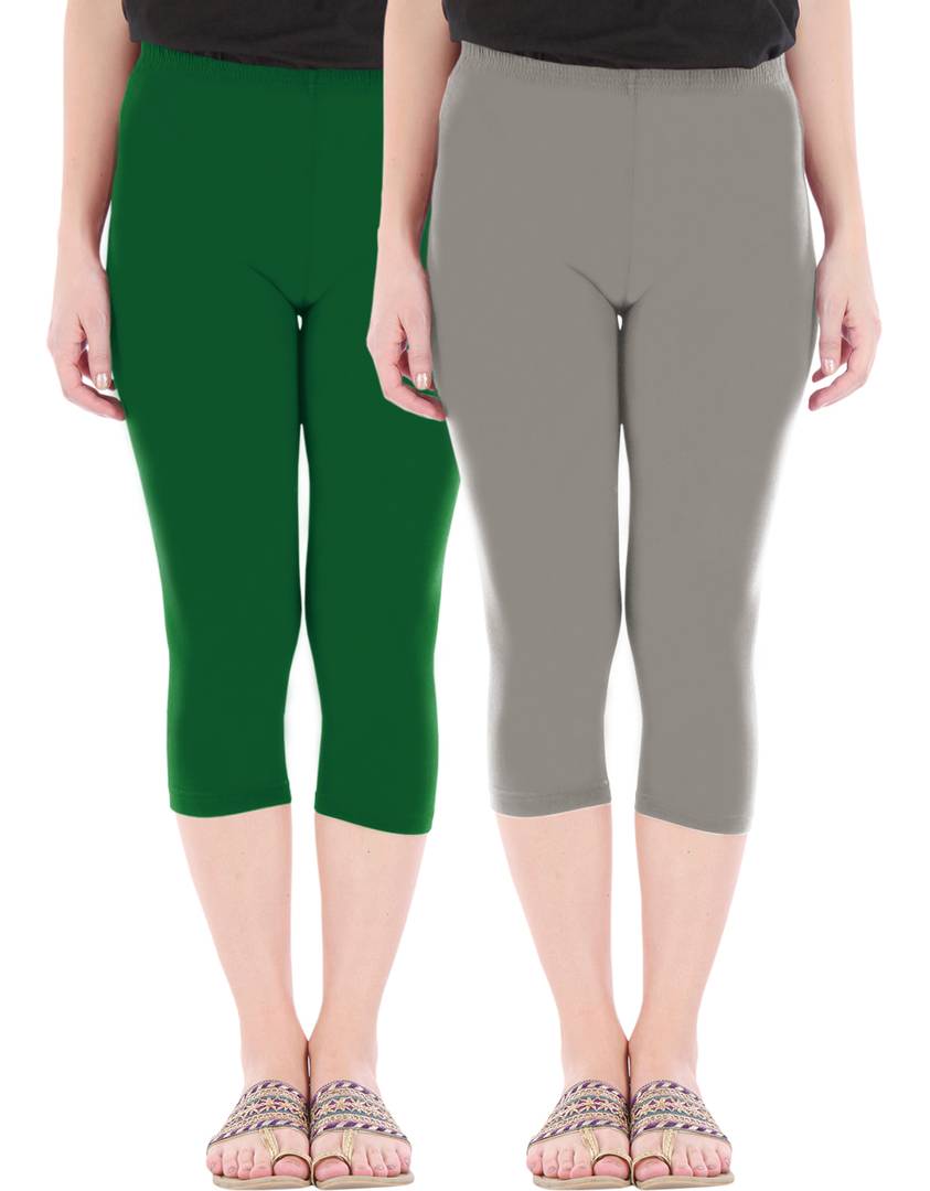 Stunning Cotton Blend Solid Skinny Fit 3/4 Capris Leggings For Women-Pack of 2