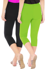 Load image into Gallery viewer, Stunning Cotton Blend Solid Skinny Fit 3/4 Capris Leggings For Women-Pack of 2