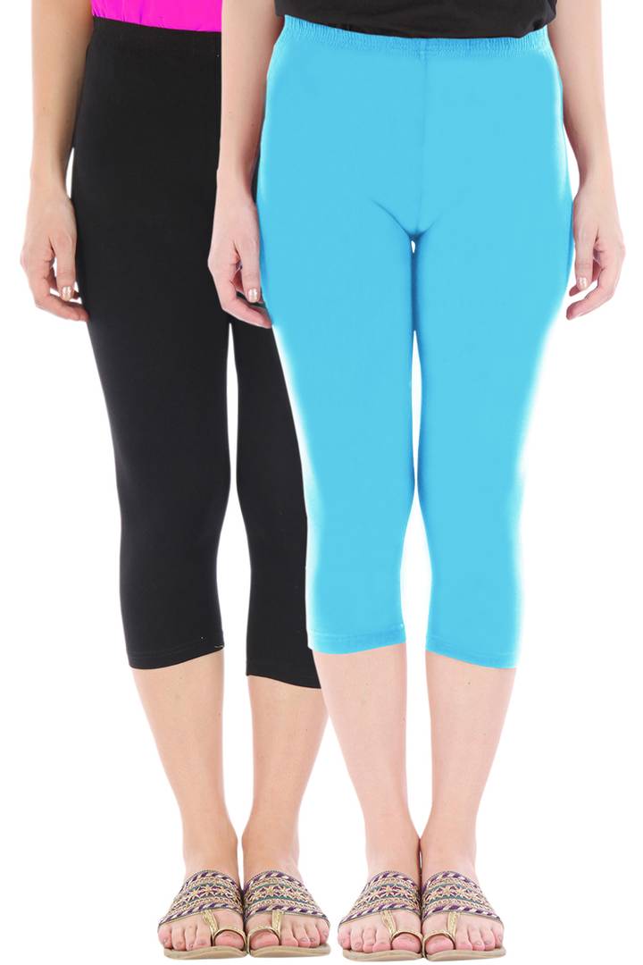 Stunning Cotton Blend Solid Skinny Fit 3/4 Capris Leggings For Women-Pack of 2