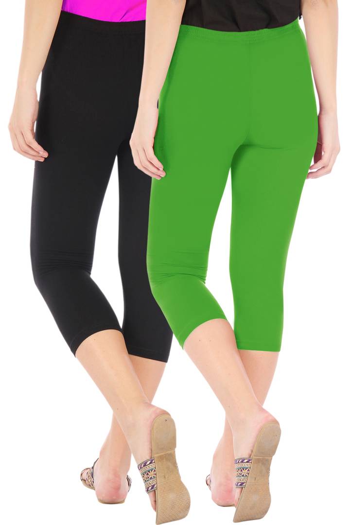 Stunning Cotton Blend Solid Skinny Fit 3/4 Capris Leggings For Women-Pack of 2