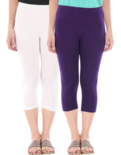 Load image into Gallery viewer, Befli Womens Skinny Fit 3/4 Capris Leggings Combo Pack of 2 White Purple