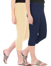 Load image into Gallery viewer, Befli Womens Skinny Fit 3/4 Capris Leggings Combo Pack of 2 Light Skin Navy