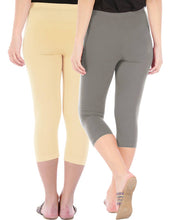 Load image into Gallery viewer, Befli Womens Skinny Fit 3/4 Capris Leggings Combo Pack of 2 Light Skin Ash