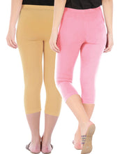 Load image into Gallery viewer, Befli Womens Skinny Fit 3/4 Capris Leggings Combo Pack of 2 Dark Skin Baby Pink