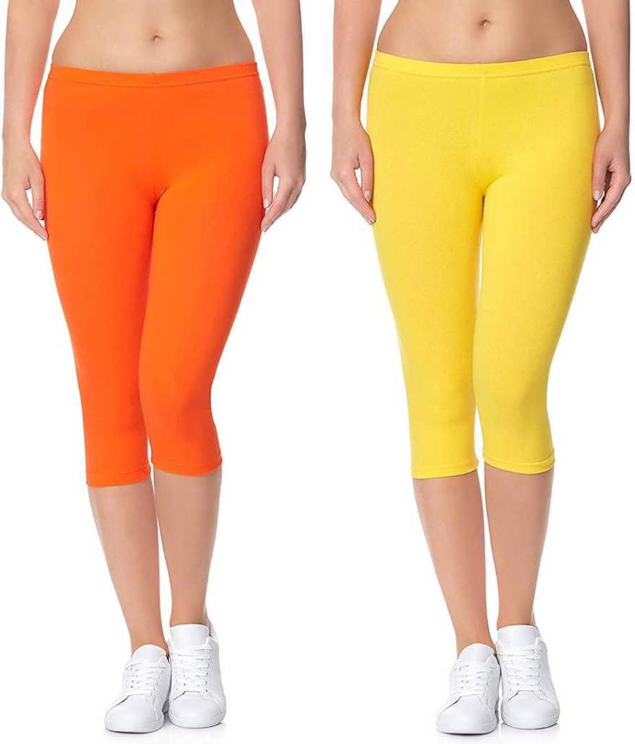 Stylish Leggings Solid Skin Fit Cotton Spandex Capri For Women & Girls (PACK OF 2)