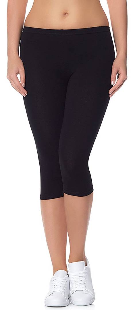 Stylish Leggings Solid Skin Fit Black Cotton Spandex Capri For Women & Girls
