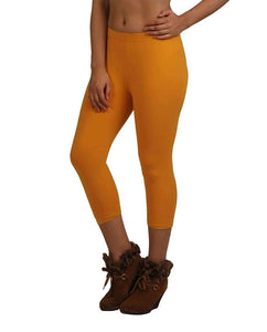 Stylish Leggings Solid Skin Fit Mustard Cotton Spandex Capri For Women & Girls
