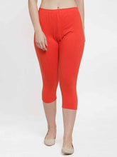 Load image into Gallery viewer, Stylish Leggings Solid Skin Fit Orange Cotton Spandex Capri For Women &amp; Girls