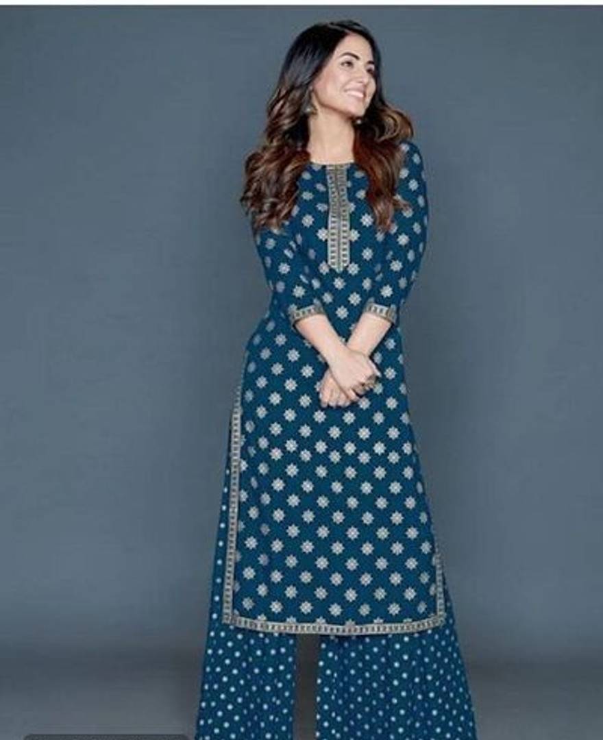 Women's Beautiful Blue Rayon Straight Striped Kurta Bottom Set