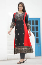 Load image into Gallery viewer, Alluring Black Embroidered Rayon Kurta Pant Set For Women