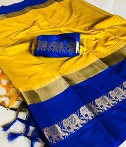 Rainbow Hathi Fabulous Cotton Silk Jacquard Sarees with Blouse Piece