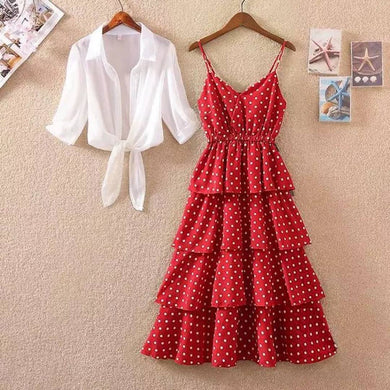 Stylish Crepe Polka Dot Dress with White Shirt For Women