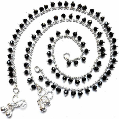 Black Bead Silver Colour Anklet For Women & Girls