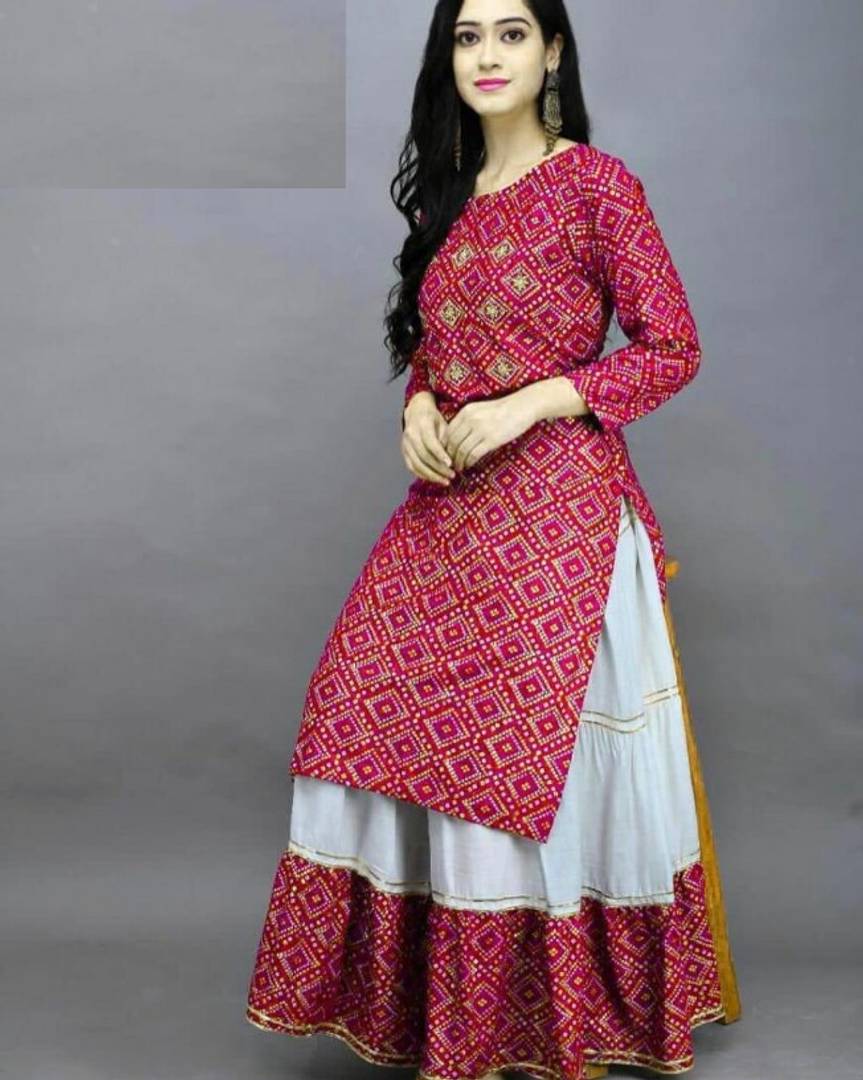 Rayon Printed Straight Kurta Bottom set