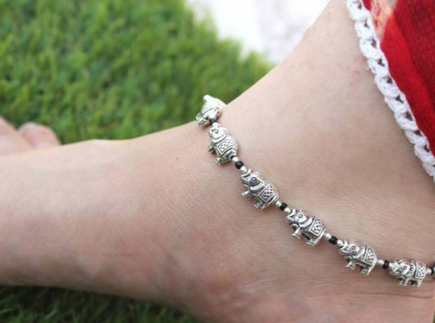 Oxidised Metal Anklet Pair For Women