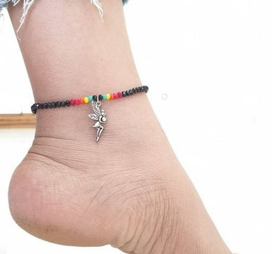 Anklet (Payal) With Silver & Black Beads (Crystal) In 92.5 Sterling Silver For Girls And Women - One Piece