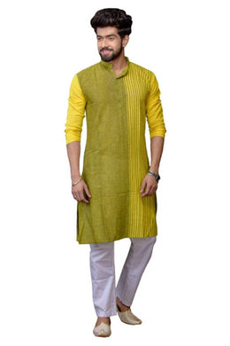 Stylish Striped Khadi Cotton Ethnic Knee Length Kurta For Men