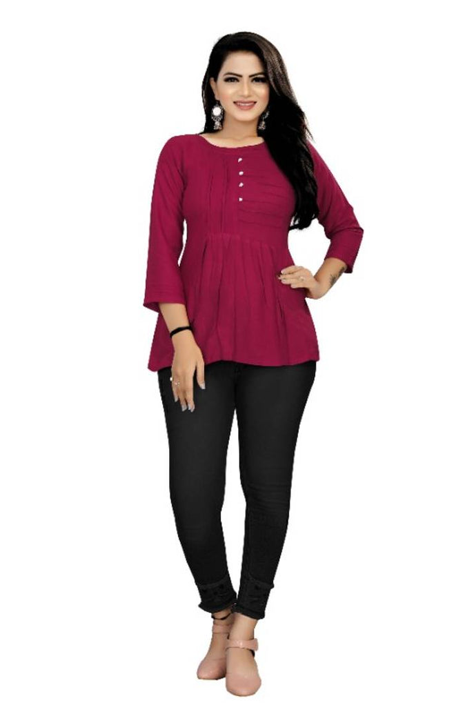 Stylish Rayon Solid 3/4 Sleeves Tunic Top For Women
