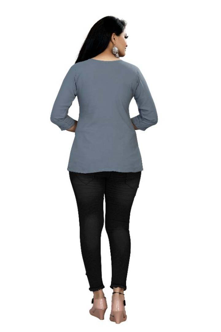 Stylish Rayon Solid 3/4 Sleeves Tunic Top For Women