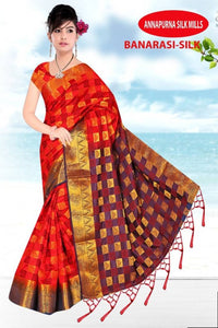 Stunning Pure Heavy Banarasi Silk Checked Saree With Blouse Piece For Women