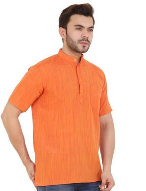 Stylish Cotton Orange Solid Kurta For Men