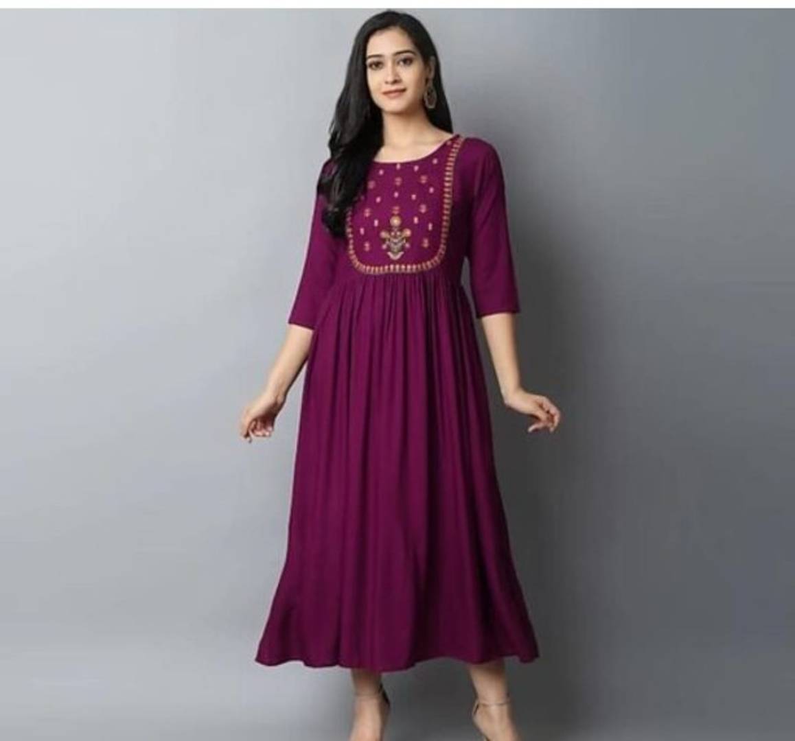 Stunning Magenta Rayon Embroidered Anarkali Kurta For Women