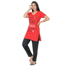 Load image into Gallery viewer, Stylish Cotton Blend Red Printed Round Neck Short Sleeves Long Top For Women