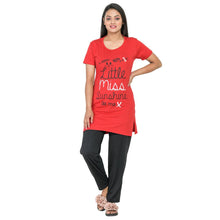 Load image into Gallery viewer, Stylish Cotton Blend Red Printed Round Neck Short Sleeves Long Top For Women