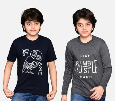 Boys T-Shirt Combo Pack | Unisex Kids T-Shirt Combo Set| Regular Fit Round Neck Stylish Printed Tees | Cotton Blend, 2 Pcs, Navy Blue & Dark Grey