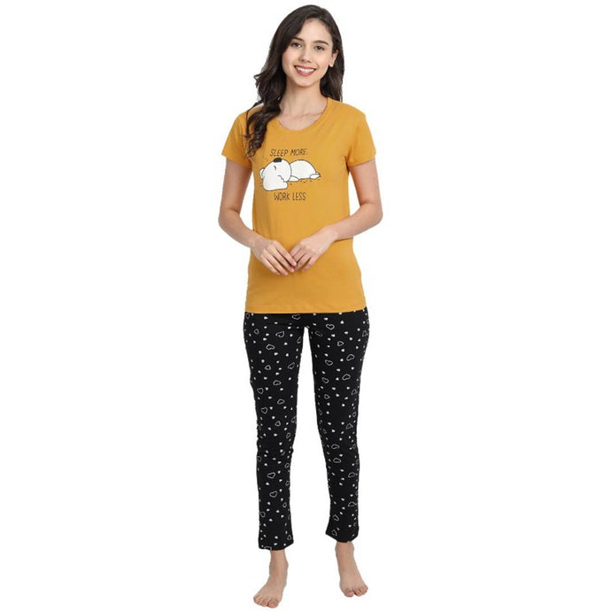 Womens Cotton Printed Top And Pyjama/Night Suit Set (Pack Of 1)