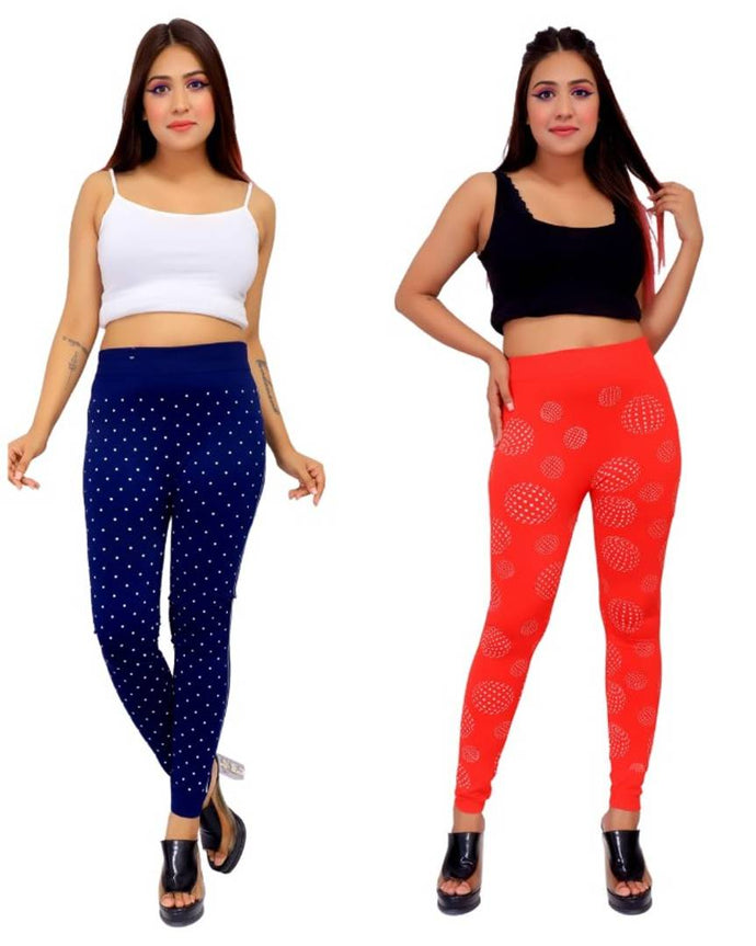 Cotton Blend Printed Jeggings Combo Of 2