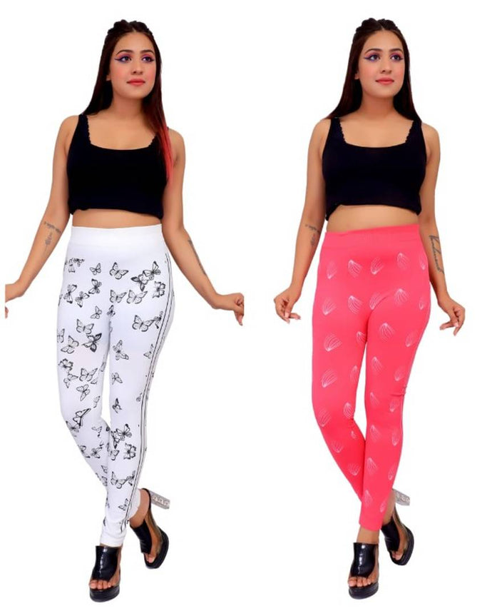 Cotton Blend Printed Jeggings Combo Of 2