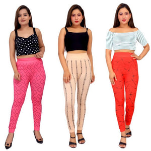 Cotton Blend Printed Jeggings Combo Of 3