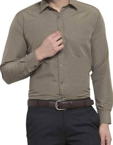 Stylish Polycotton Brown Solid Slim Fit Long Sleeve Formal Shirt For Men