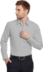 Stylish Polycotton Grey Solid Slim Fit Long Sleeve Formal Shirt For Men
