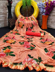 Satin Printed Saree With Blouse Piece